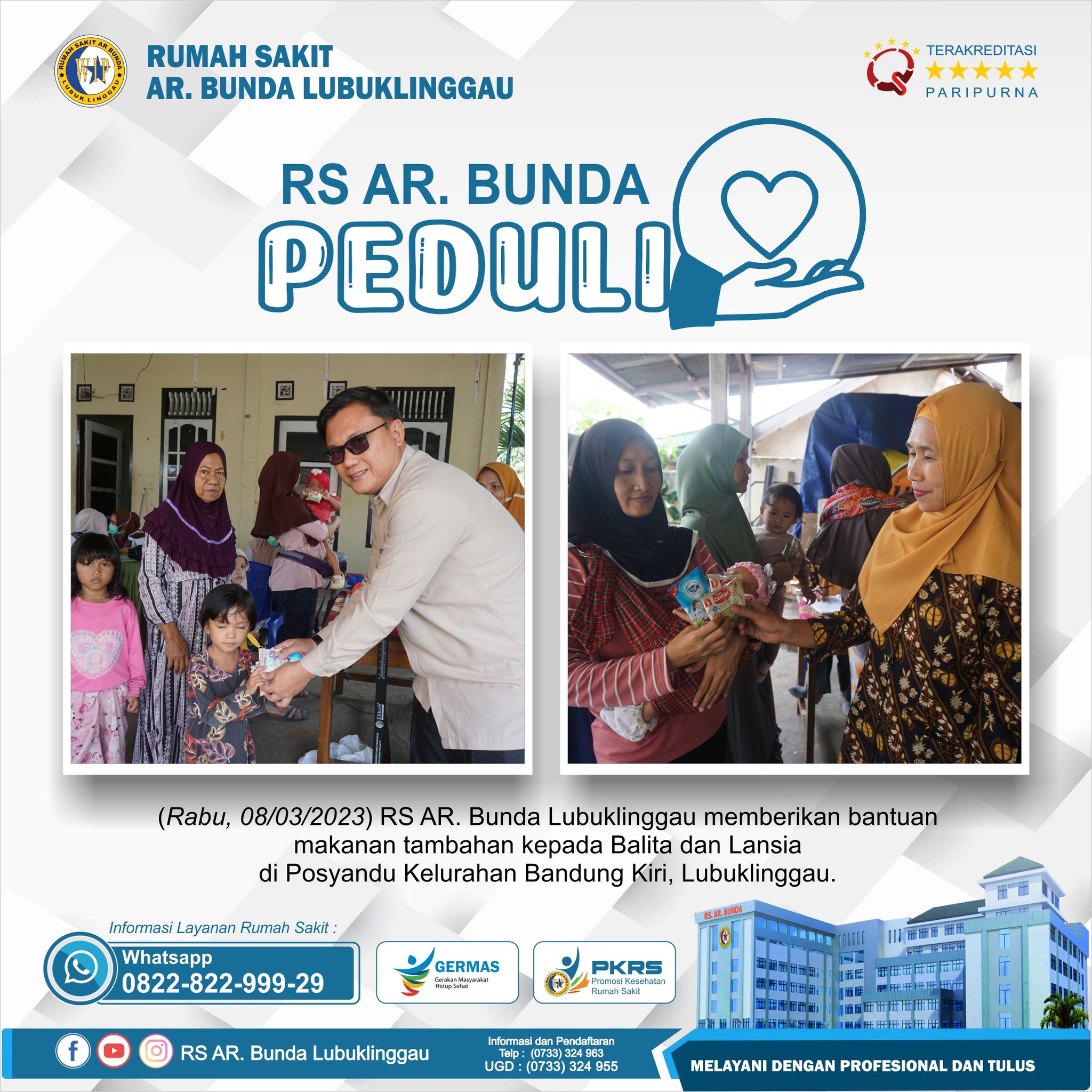 Rumah Sakit AR. Bunda pemberian makanan tambahan di Posyandu Bandung Kiri